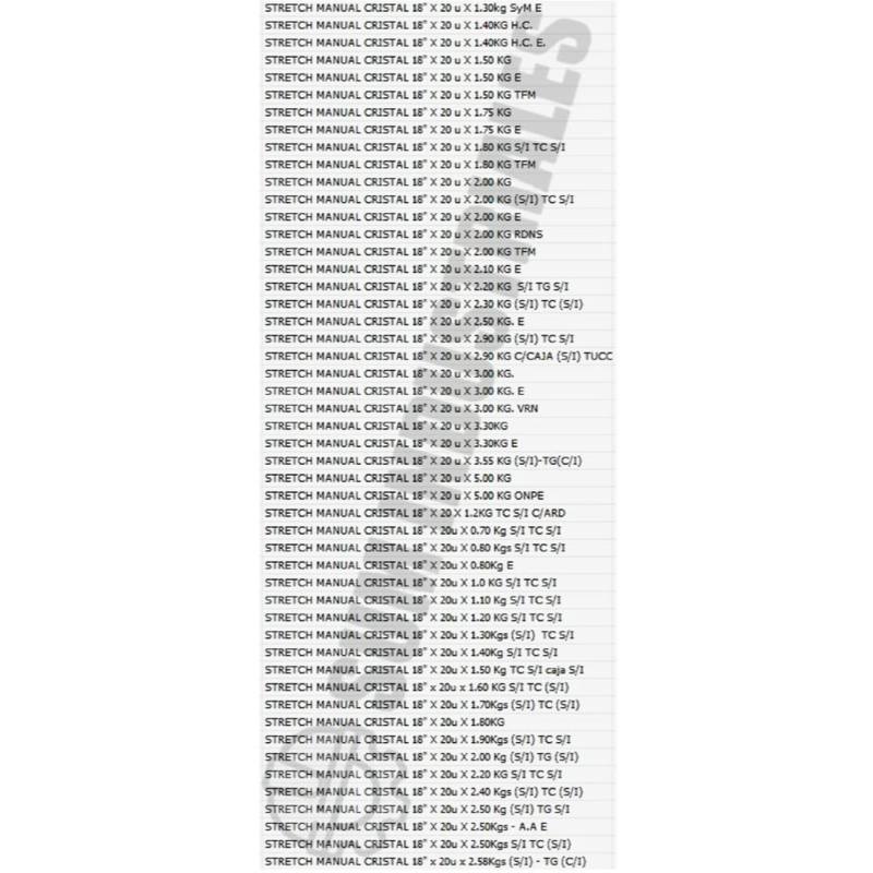 STRETCH FILM MANUAL 20 x 20 u x 0.9 KG